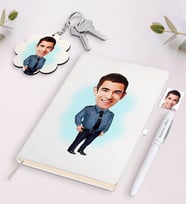 BK Gift Kişiye Özel Erkek Polis Karikatürlü Beyaz Defter Kalem ve Anahtarlık Hediye Seti-3 (Model 1)