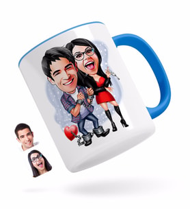 BK Gift Kişiye Özel Sevgililer Karikatürlü Mavi Kupa Bardak-1