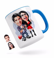 BK Gift Kişiye Özel Sevgililer Karikatürlü Mavi Kupa Bardak-1