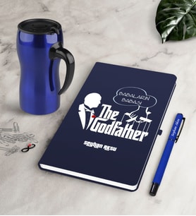 BK Gift Kişiye Özel Babaların Babası Lacivert Defter Kalem Termos Mug Seti-3 (Model 1)