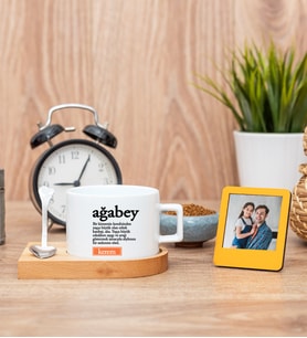 Ağabey Kelime Anlamı Fincan ve Turuncu Mini Fotoğraf Çerçevesi