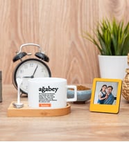 Ağabey Kelime Anlamı Fincan ve Turuncu Mini Fotoğraf Çerçevesi