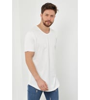 Erkek Kırık Beyaz Pis Yaka Salaş T-shirt-TCPS001R56S