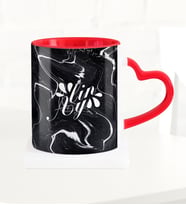 BK Gift Kişiye Özel Mermer Desenli Kırmızı Kalpli Kupa Bardak  4