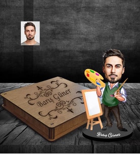 Kişiye Özel Ressam Karikatürlü Ahşap Biblo Kutulu Bay-1