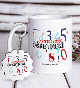 BK Gift Kişiye Özel Matematik Öğretmeni Beyaz Kupa ve Anahtarlık Hediye Seti-4 (Model 1)