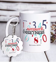 BK Gift Kişiye Özel Matematik Öğretmeni Beyaz Kupa ve Anahtarlık Hediye Seti-4 (Model 1)