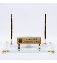 KRİSTAL CAM ALTIN GÜMÜŞ AYAKLI MASA İSİMLİK YENİ İŞ HEDİYESİ OFİS HEDİYE
