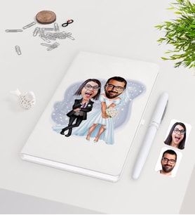 BK Gift Kişiye Özel Sevgililer Karikatürlü Beyaz Defter Kalem Seti-16