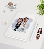 BK Gift Kişiye Özel Sevgililer Karikatürlü Beyaz Defter Kalem Seti-16