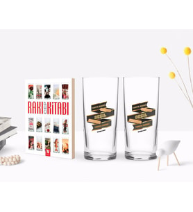 BK Gift Kişiye Özel Renkli Baskılı Yarıya Kadar Değil Yaraya Kadar Tasarımlı İkili Rakı Bardağı ve Rakı Cep Kitabı Hediye Seti-6 (Model 1)