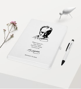 BK Gift Kişiye Özel Atatürk Temalı Beyaz Defter Kalem Hediye Seti - 2