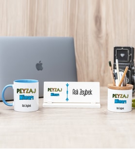 Peyzaj Mimarı Mavi Kupa Bardak Kalemlik Ve Masa İsimliği Hediye Seti