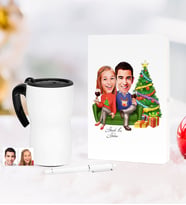 BK Gift Kişiye Özel Sevgililer Karikatürlü Beyaz Defter Kalem Termos Mug Seti - 4
