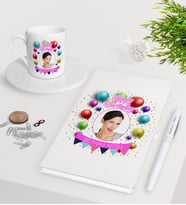 BK Gift Kişiye Özel Fotoğraflı Doğum Günü Beyaz Defter Kalem Türk Kahvesi Fincanı Seti-8 (Model 1)