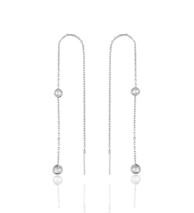 Söğütlü Silver Gümüş 2 taşlı zincirli küpe