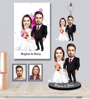 Kişiye Özel Gelin Damat Karikatürlü 3 lü Hediye Seti  Mod-8