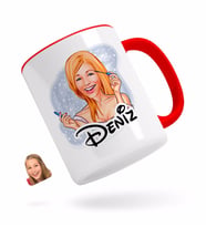 BK Gift Kişiye Özel Kadın Karikatürlü Kırmızı Kupa Bardak-21