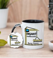 İnşaat Teknolojisi Öğretmeni Siyah Kupa Bardak Ve Anahtarlık Set
