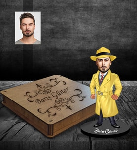 Kişiye Özel Müfettiş Karikatürlü Ahşap Biblo Kutulu Bay-2