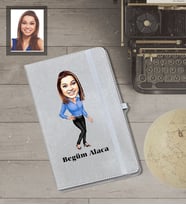 Kişiye Özel Öğretmen Karikatürlü Gri Defter Bayan-11