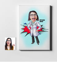 BK Gift Kişiye Özel Bayan Doktor Karikatür Kanvas Tablo 50x70cm 1