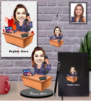 Kişiye Özel Patron Karikatürlü 5 li Hediye Seti Bayan-9