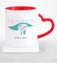 BK Gift Kişiye Özel Mesleki Diş Teknikeri Kırmızı Kalpli Kupa Bardak