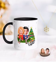BK Gift Kişiye Özel Yeni Yıl Sevgililer Karikatürlü Siyah Kupa ve Kar Tanesi Kolye-4 (Model 1)