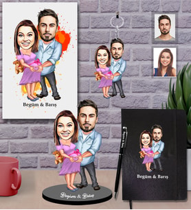 Kişiye Özel Sevgili Karikatürlü 5 li Hediye Seti  Model 13