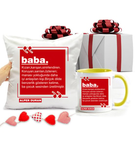 Babalar Gününe Özel Hediye Seti Yastık ve Sarı Kupa Bardak (Karışık)