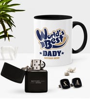 BK Gift Kişiye Özel Dünyanın En İyi Babası Siyah Kupa Çakmak Kol Düğmesi Seti-3 (Model 1)