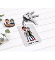 BK Gift Kişiye Özel Sevgililer Karikatürlü Şeffaf Pleksi Anahtarlık-60 (Beyaz)