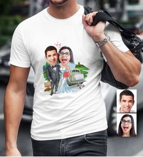 BK Gift Kişiye Özel Evleniyoruz Karikatür Beyaz Erkek Tişört  1