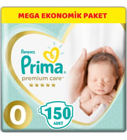 Prima Premium Care Bebek Bezi Beden:0 (1.5-2.5Kg) Prematüre 150 Adet Mega Ekonomik Pk