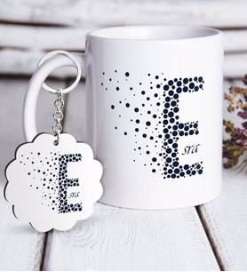 BK Gift Kişiye Özel Harfli Beyaz Kupa ve Anahtarlık Hediye Seti-5 (Model 1)