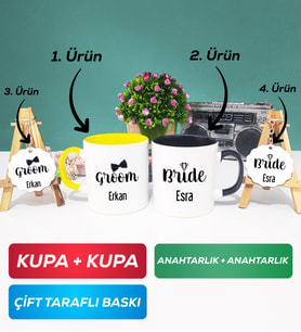İkili Sarı Siyah Damat Kupa Bardak Anahtarlık