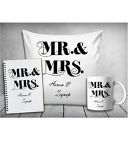 Kişiye Özel Mr. Mrs. Sevgili Yastığı & Kupa & Defter
