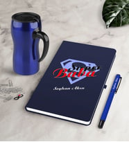 BK Gift Kişiye Özel Süper Baba Lacivert Defter Kalem Termos Mug Seti-4 (Model 1)