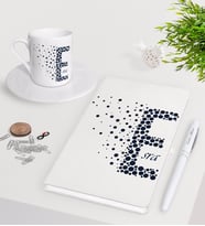 BK Gift Kişiye Özel Harfli Beyaz Defter Kalem Türk Kahvesi Fincanı Seti-5 (Model 1)