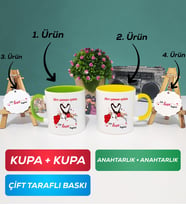 İkili Yeşil Sarı Sevgiliye Sevgililer Günü Hediyesi 10 Kupa Bardak Anahtarlık