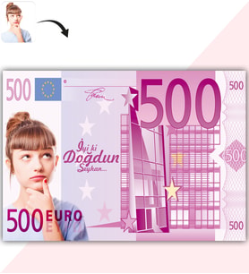 BK Gift Kişiye Özel 500 Euro Tasarımlı Yaş Pasta Üzeri Baskılı Yenilebilir Şekerli Kağıt(Sadece Kağıt)(Sadece Kağıt)