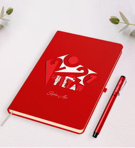 BK Gift Kişiye Özel Yılbaşı 2024 Mutlu Yıllar Temalı Kırmızı Defter Kalem Seti - 1