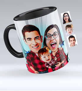BK Gift Kişiye Özel Aile Karikatürlü Siyah Kupa Bardak  2