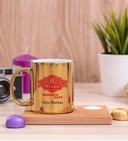 Kadınlar Günü Hediyesi Ahşap Altlıklı Mumlu Gold Kupa Bardak