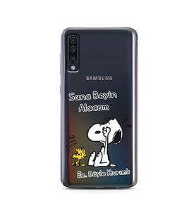 Snoopy Tasarımlı Süper Şeffaf Silikon Telefon Kılıfı Samsung A50