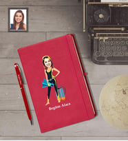 Kişiye Özel Dalgıç Karikatürlü Kırmızı Defter Kalem Hediye Seti   Bayan-1
