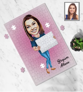 Kişiye Özel Bayan Karikatürlü A3 130 Parça Puzzle Model-11