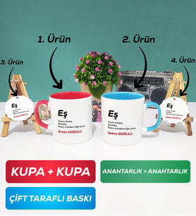 İkili Kırmızı Mavi Eş Kupa Bardak Anahtarlık