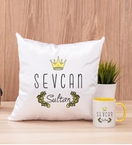 Evimizin SultanI Kare Yastık ve Sarı Kupa Bardak